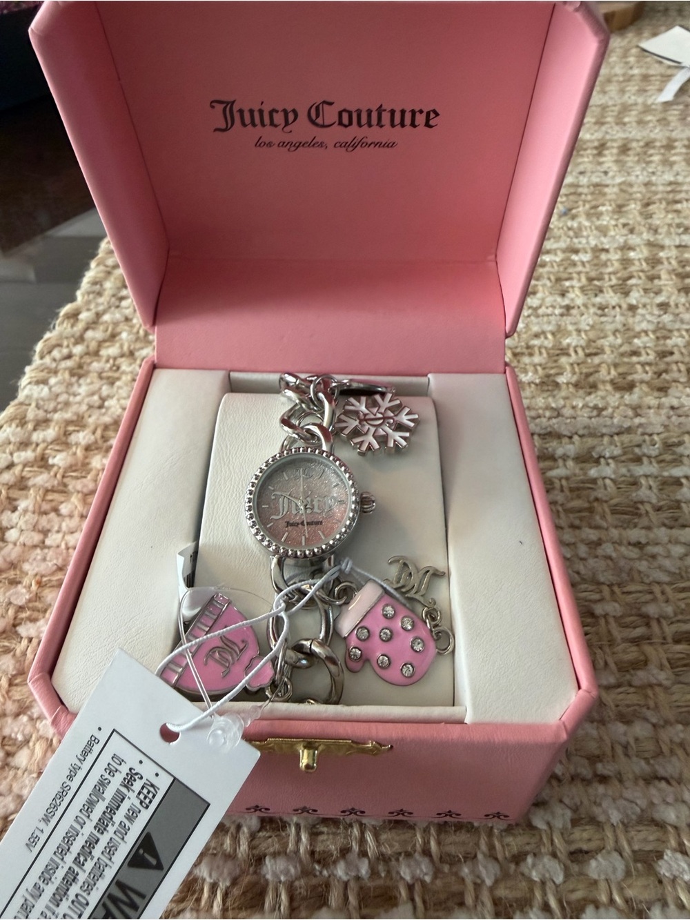 Juicy Couture Silver-Tone Watch with Winter-themed Pink Charms
